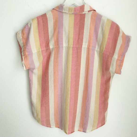 Marine Layer Dana Striped Linen Blend Shirt XS Relaxed Short Sleeve Button Up - Picture 3 of 7